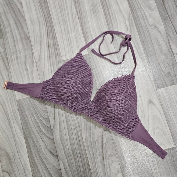 NWT Shade & Shore Push Up Crochet Purple Dusk Halter Bikini Top Size 32DD - Picture 1 of 4
